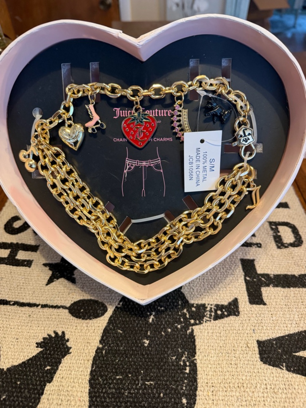 Juicy Couture Gold Multi-Chain Necklace / Belt with Red Strawberry Charm